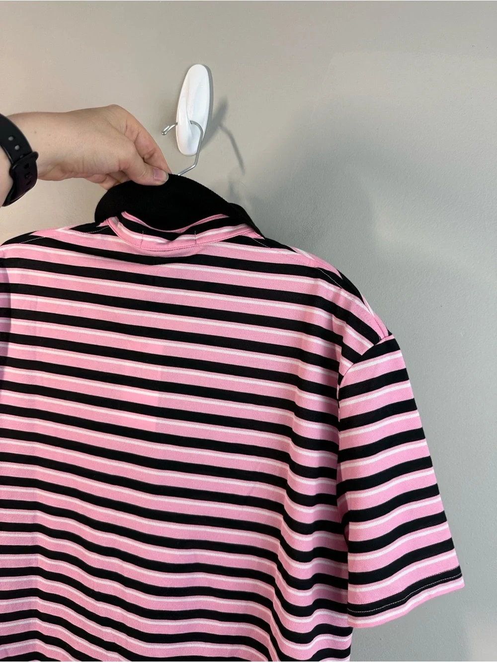 NWT RLX Ralph Lauren Pink And Black Stripe Polo Shirt Size L Golf